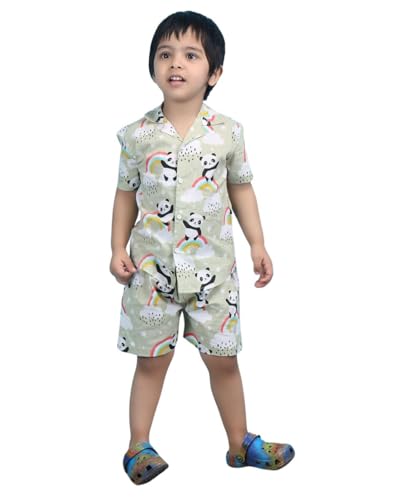Image of POLKA TOTS Cotton Half Sleeves Shirt With Shorts, All Over Print Cord Set for Baby Boy Kids