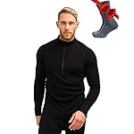 Merino Wool Base Layer Mens - Wool Half Zip Sweater Men - Merino Quarter Zip Sweater Lite, Midweight, Heavyweight and Socks