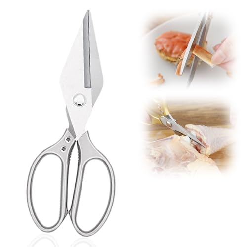 Multifunctional Heavy-Duty Kitchen Shears, Heavy Duty Kitchen Scissors for Food with Ergonomic Handle, Stainless Steel Poultry Shears Culinary Scissors for Chicken Meat Seafood Bone Cutting (Silver)