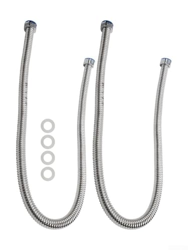 Lot de 2 connecteurs de tuyau ondulés flexibles en acier inoxydable de 86,4 cm avec joint d'étanchéité pour des connexions fiables de chauffage de l'eau