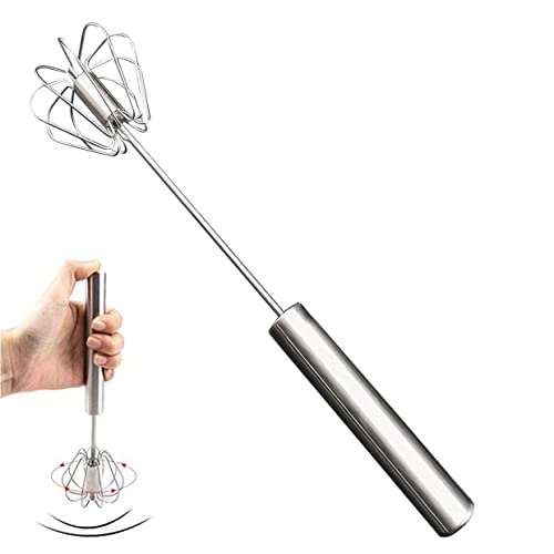 Egg Whisk Stainless Steel Hand Push Whisk Egg Blender Semi-Auto Rotating Push Mixer Milk Frother Multifunction Hand Whisk for Baking, Cooking, Whisking, Beating, Stirring, Kitchen Utensils - 11.8Inch