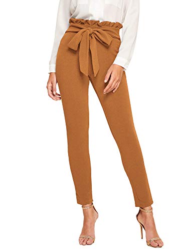 Floerns Women's High Waist Paper Bag Work Pants Stretchy Trouser with Belt Camel M Floerns Women's High Waist Paper Bag Work Pants Stretchy Trouser with Belt Camel M