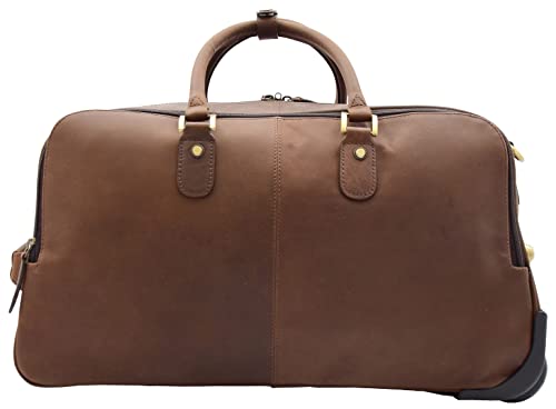 Wheeled Holdall Real Hunter Leather Travel Duffle Cabin Size Rolling Weekend Bag Albert, Brown, M, Leather Holdall With Wheels2