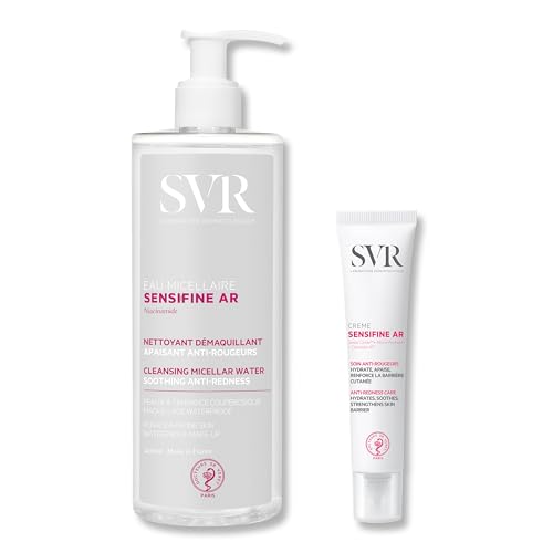 SVR Sensifine AR Pack Peaux Sensibles – Eau Micellaire Démaquillante 400 ml + Crème Visage SPF50+ 40 ml – Nettoie en Douceur, Apaise Rougeurs & Protège des UV, Hypoallergénique, Non Comédogène