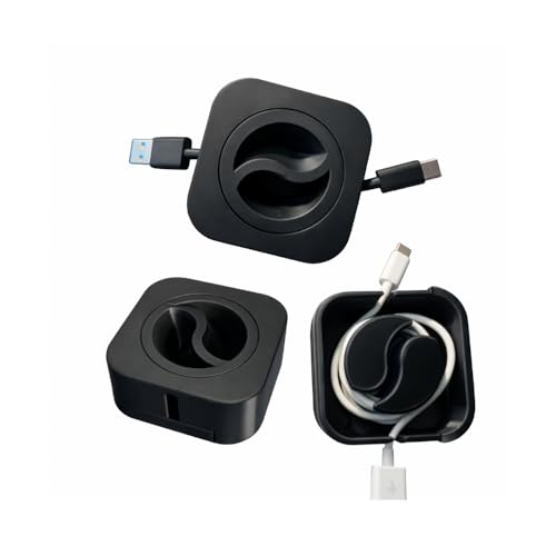 Image of Retractable Charging Cable Case USB Organizer Box 3 Pcs | Portable Cable Winder Reel Spool Wrap Holder | Travel Desk Cord Management Storage Tangle Free Round Compact Universal