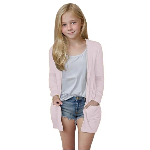 Kids Girls Open Front Cardigan Slim Lightweight Loose Fall Long Jacket with Pocket Plus Size Fit Solid Soft Coat