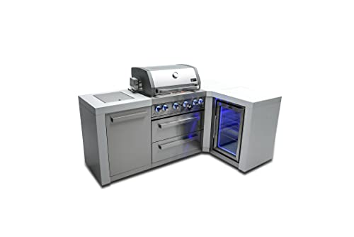 Mont Alpi Mai400-D90Fc 32-Inch 4-Burner 78000 Btu 90 Degree Corner Stainless Steel Gas Outdoor Kitchen Barbecue Island Grill + Infrared Side Burner + Wine Cooler Beverage Center Compact Refrigerator #TOP1