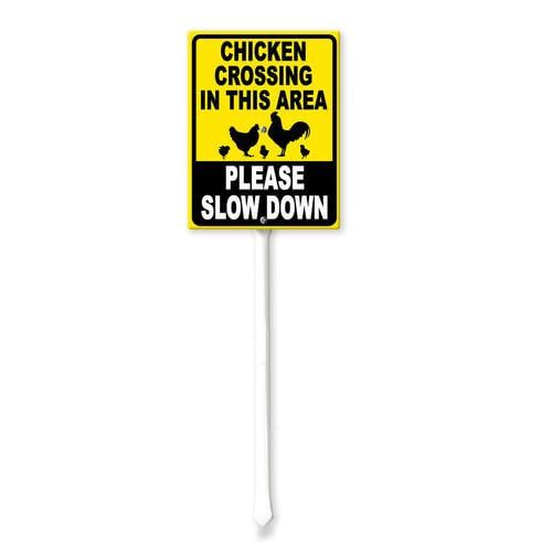 Vdenvileye Chicken Crossing in This Area Please Slow Down Yard Sign with Stake 11.5x15cm Rustproof Aluminum Lawn Decorations Warning Sign for Outdoor Road Street Chicken Coop Decor