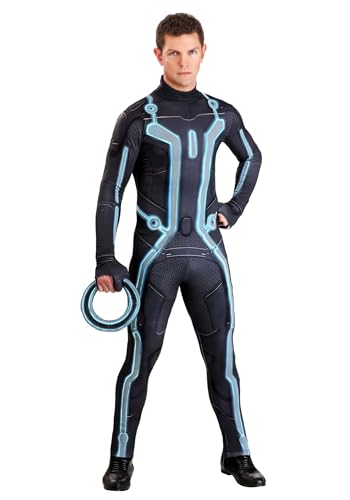 Disney Mens Tron Costume for Adults - Jumpsuit Removeable Ring & Gloves - Officially Licensed Sci-Fi Attire L