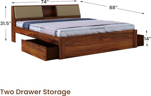 Image of FurnitureSheesham Mayor King Size Bed for Bedroom /Home /Hotel /LivingRoom 2 Drawer Storage Solid Wood King Drawer Bed | Finish Color - Brown 2D, DIY