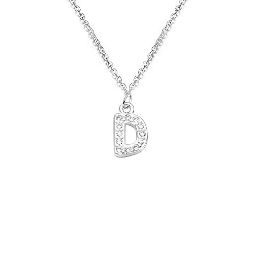 bifriend S925 Plata 26 Inicial inglés Carta Crystal Cadena Collar para Mujeres Chica Mejor Regalo (D)