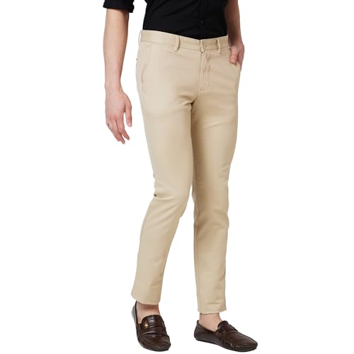 Image of Parx Men's Cotton Blend Solid Pattern Low Rise Tapered Fit Flat Front Casual Trouser