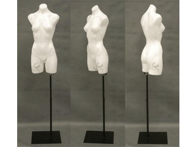 (Ps-P907W+Bs-05Bk) Roxy Display® Plastic Female Mannequin Torso White Color + Black Rectangle Metal Base #TOP1