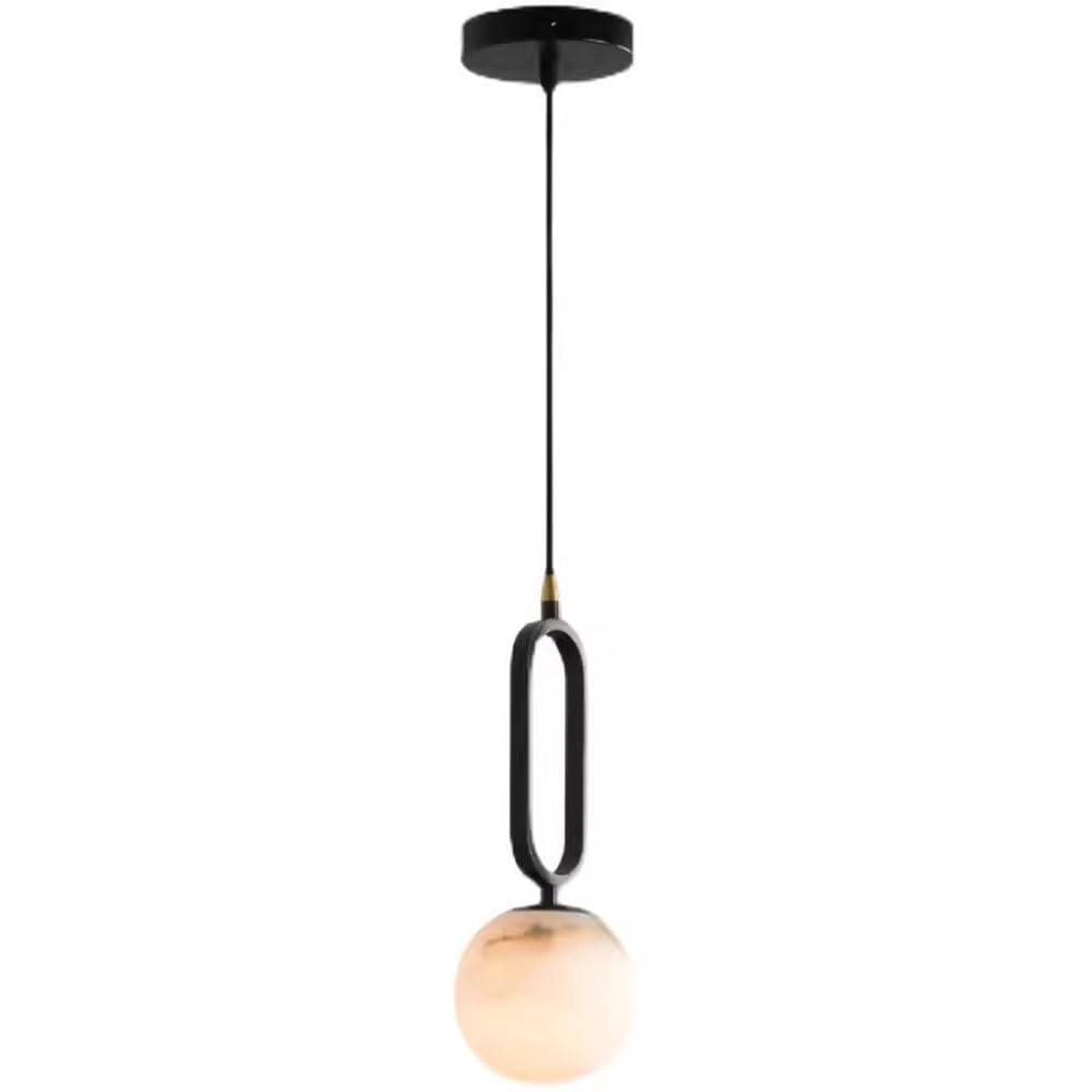 FEITENGDA Modern Single Head Marble Pendant Light Nordic Creative Alabaster Pendant Lamp Minimalist Copper Ring Frame Chandelier for Restaurant Bedroom Entrance Living Room