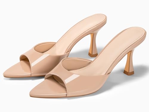 Image of Coutgo Womens Heeled Mules Pointed Peep Toe High Heels Slip On Backless Mule Sandals Dress Shoes