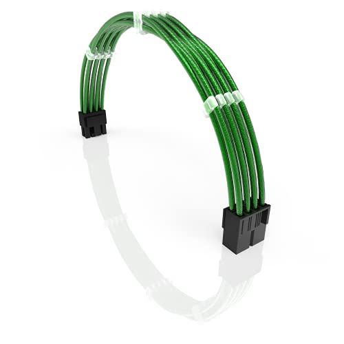 Image of LINKUP - PSU PC Power Extension Cable Metallic Sleeved Silicone Coated Soft & Flexible to Route Custom Mod GPU & CPU w /Comb Kit┃1x 8P (6+2) GPU PCIe┃30CM 300MM - Green