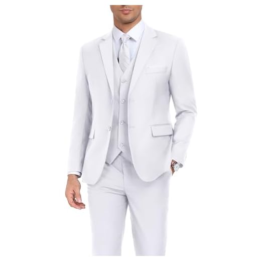 Suit for Men Two Button Slim Fit 3 Piece Mens Suit Wedding Prom Suits Blazer Tux Vest & Trousers White XS
