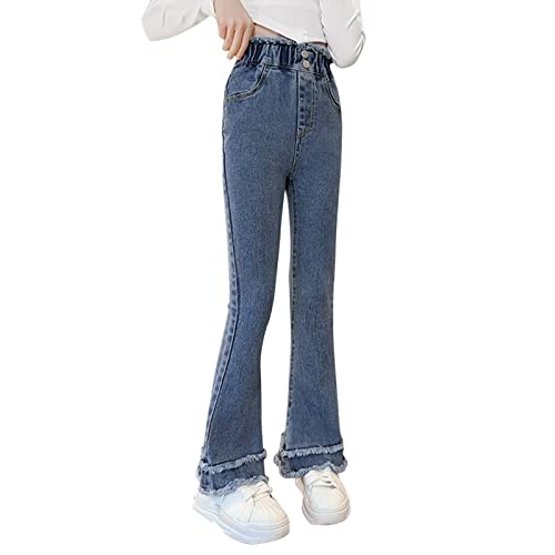 Tollder Girl High Elastic Waist Flare Slimming Leg Pants Casual Long Bell Bottom Jeans Trousers (Blue, 6-7 Years)2
