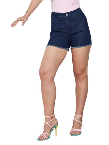 Image of Miss Chase Women's Relaxed Fit Mid Rise Highly Distressed Regular-Length Denim Shorts