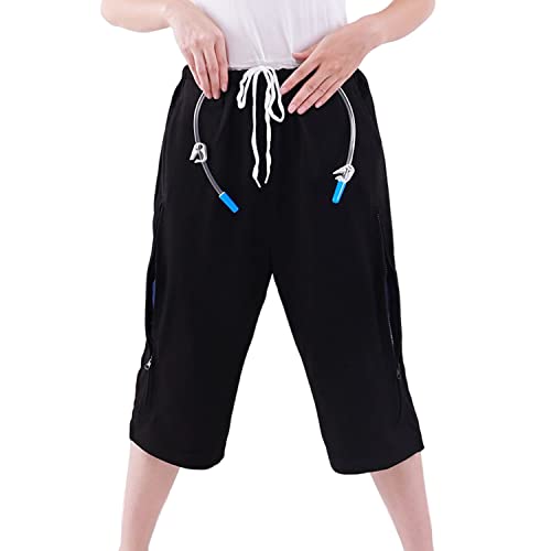 Lmaray Catheter Leg Bag Cropped Trousers with Dual Pockets for Men & Women - Accommodate (2) 2000ml Leg Bags - Suitable for Nephrostomy, Foley, Suprapubic & Biliary Catheters(L, Black)