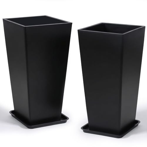 PASAMIC Outdoor Planters 30 Inch, Large Tall Planters Set of 2, Weather Resistant Planter for Outdoor & Indoor Plants, Flower Pots with Drainage Holes – Ideal for Front Porch, Patio, Balcony, Black