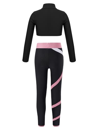 easyforever Kids Girls Long Sleeves Crop Tops And Athletic Leggings Gymnastics Workout Outfits Stylish Dance Clothes Set Pink 10 Years2