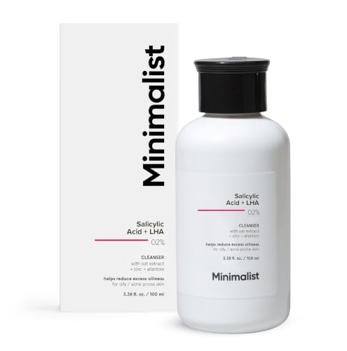 Minimalist Face Wash for Oily, Acne Prone Skin | Salicylic Acid 2% Anti Acne Face Cleanser With LHA & Zinc | Sulphate free Gentle BHA Liquid Exfoliant | For Women & Men | 3.4 Fl Oz / 100 ml