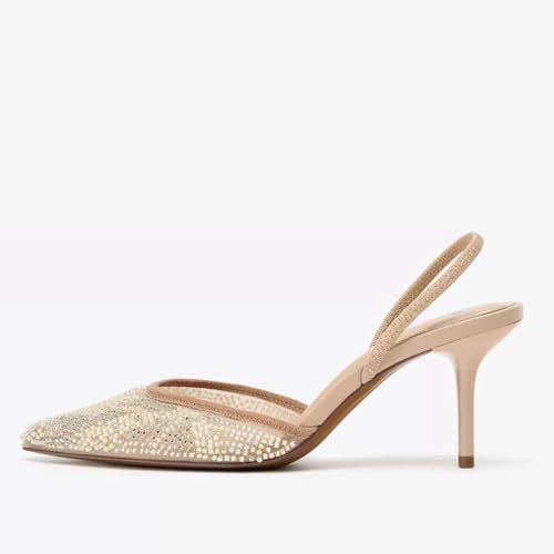 Image of Fashion Mesh Slingback Pumps Shoes for Women Ankle Strap Pointed Toe Pumps