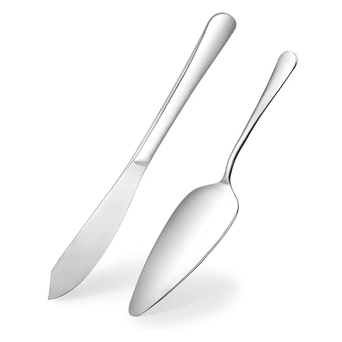 DAFU Cake Cutting Set for Holiday, Elegant Knife and Pie Server with Thickened Stainless Steel Rounded Edges,Essential Kitchen Tool For Weddings, Thanksgiving, Birthdays Christmas etc,Silver