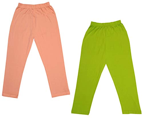 Image of IndiWeaves Girls Super Soft Cotton Solid Capri Pants (Green, Peach, 12-14 Years) Pack of 2
