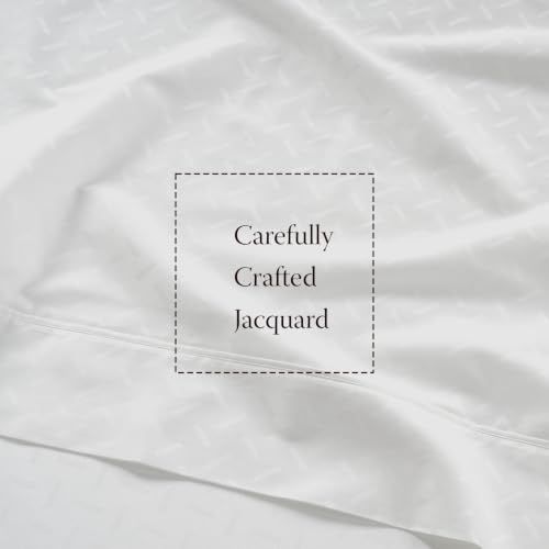 Image of Threadmill 300 Thread Count Cotton King Sheet Set, Sateen, Damask, White | 100% Cotton, Sateen Weave, Damask Pattern, 4-Piece Set, 16 inch Deep Pocket, Fade-Resistant, Breathable, All-Season, Lightweight