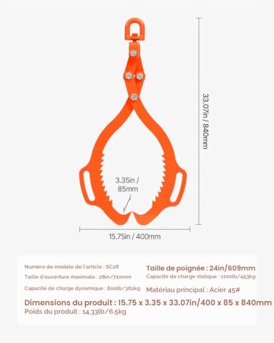 VEVOR Pince Forestière pour Troncs 710 mm, Pince de Levage pour Bois Bûches Grumes Pivotante 2 Griffes Capacité de Levage 500 kg Pinces en Acier Robuste, pour Camions, Tracteurs, Chariots Élévateurs – vue 7
