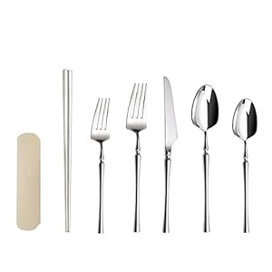 Gugrida Dinnerware Set, Table Knife, Spoon, Chopsticks, Fork, Dessert Tableware (Dessert Fork, Dessert Spoon), Storage Box, 304 Stainless Steel Series, Mirror Polished, Hotel Tableware, Wedding Tableware, Party Tableware, Steak Tableware, Buffet Tableware (6 Pieces, Silver)