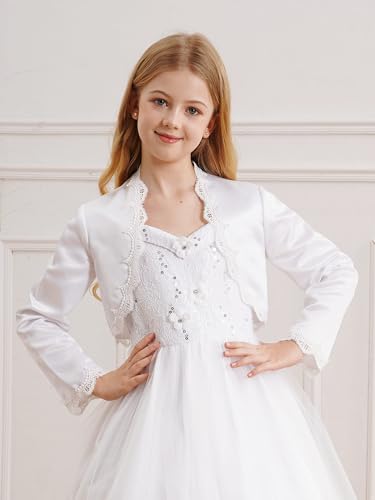 JEYPINMI Kids Satin Bolero Shrug Shawl Tops Flower Girls Wedding Bridesmaid Banquet Formal Dress Cover Up3
