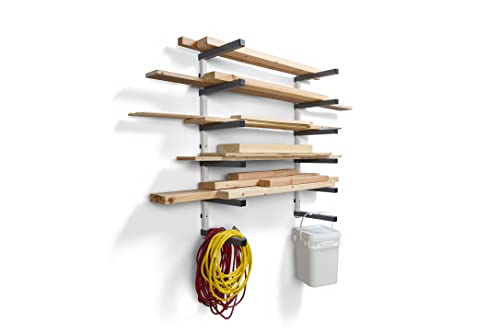 Bora Wood Organizer And Lumber Storage Metal Rack With 6-Level Wall Mount - Indoor And Outdoor Use, White & Gray - Pbr-0620 #TOP6