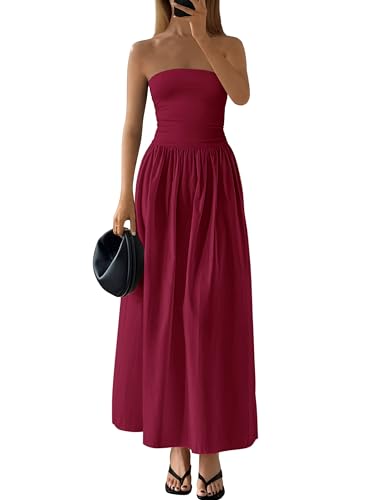 Image of PRETTYGARDEN Women 2026 Summer Elegant Strapless Maxi Dress Tube Top Dress A Line Flowy Long Wedding Party Cocktail Dresses