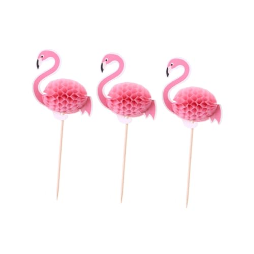 Milisten 50pcs Top Hat Flamingo Papel Topper Madera Panal 3D Hawaii