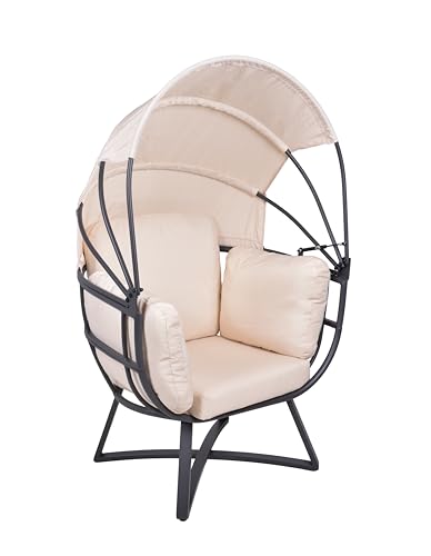 Gravidus Relaxsessel Delos mit Sonnendach - Wetterfester Loungesessel aus Stahl & Polyester für Garten-Balkon in Anthrazit-Beige, Max. Belastung 140 kg