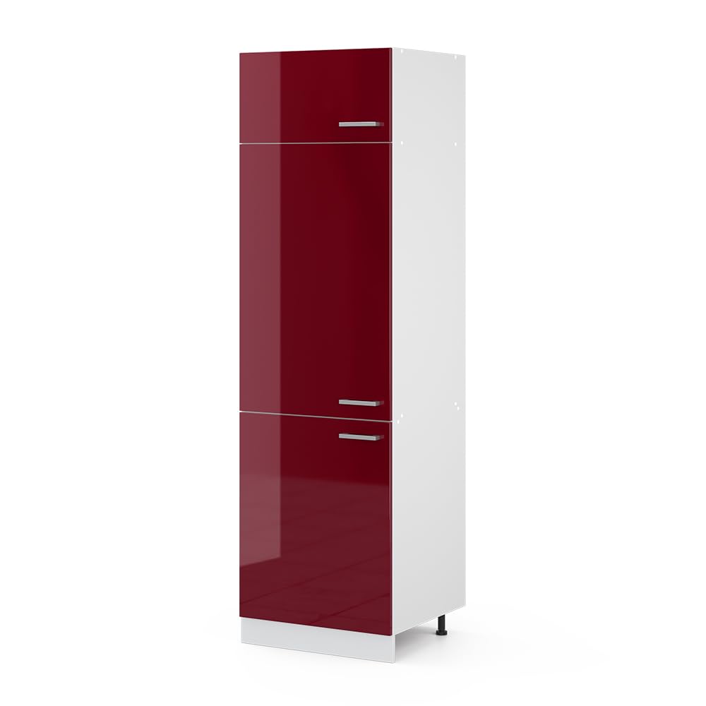 Vicco Front kuchenny "R-Line", Czerwony połysk, 59.6 x 196 cm | front meblowy do szafki pod zabudowę lodówki, adapté aux armoires de cuisine R-Line pour une installation facile
