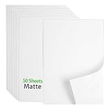 Premium Printable Vinyl Sticker Paper - 50 Matte White Waterproof Decal Paper Sheets for Inkjet Printer Standard Letter Size 8.5'x11'