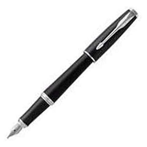 Parker Urban Fountain Pen | Muted Black with Chrome Trim | Medium Nib with Blue Ink | Gift Box Cover