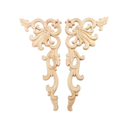 MUXSAM 1-Pair Wood Carved Onlays, 20x10cm/7.87"x3.94", Left&Right Decorated Furniture Appliques, Wooden Carving Corner Decals for Cabinet Drawer Cupboard Dresser Mirror Door Wall Bed DIY Projects