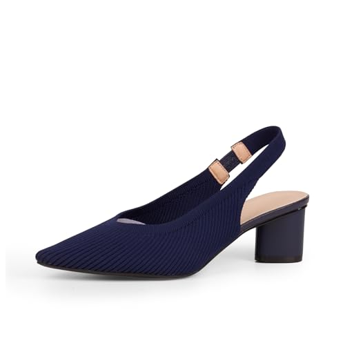 YEOJOU Women's Closed Toe Slingback Heels Kitten Heel Knit Pumps Dress Shoes