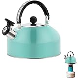 Fácilmente portátil: esta tetera de agua de acero inoxidable es de tamaño compacto y plegable en el diseño del mango, que es completamente fácil de transportar y almacenar para usted.