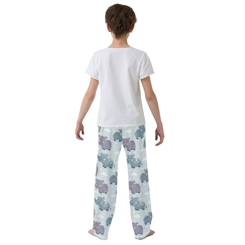 ALAZA Cute Rhinoceros Pajamas Bottoms with Pockets Comfy Pjs Sleepwear Elastic Waistband Pajamas Pants Lounge Pants for 6-14 Years3