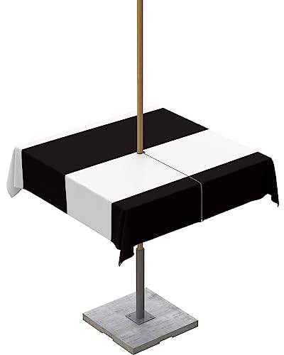 QueenKer Outdoor Tablecloth with Umbrella Hole, Black and White Stripes Square Tables Waterproof Tabletop Collection for Patio, Garden, Picnic, Camping 54 x 54 inch