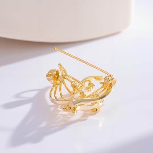 Image of 14K Gold-Plated Flower Brooch Pins Crystal Rhinestone Flower Brooch Pin Accessories Christmas Birthday Gift for Women