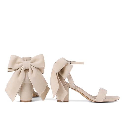 Yremael Apricot Heeled Sandals Women Bow Chunky Heel Dress Wedding Shoes by Yremael - Used condition - Image 6