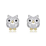 Pendientes de búho de plata de ley con diseño de búho, joyas de animales, regalos para mujeres y mad