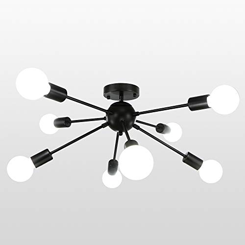 LynPon Vintage Sputnik Deckenleuchte Schwarz, 8 flammig Industriell...
